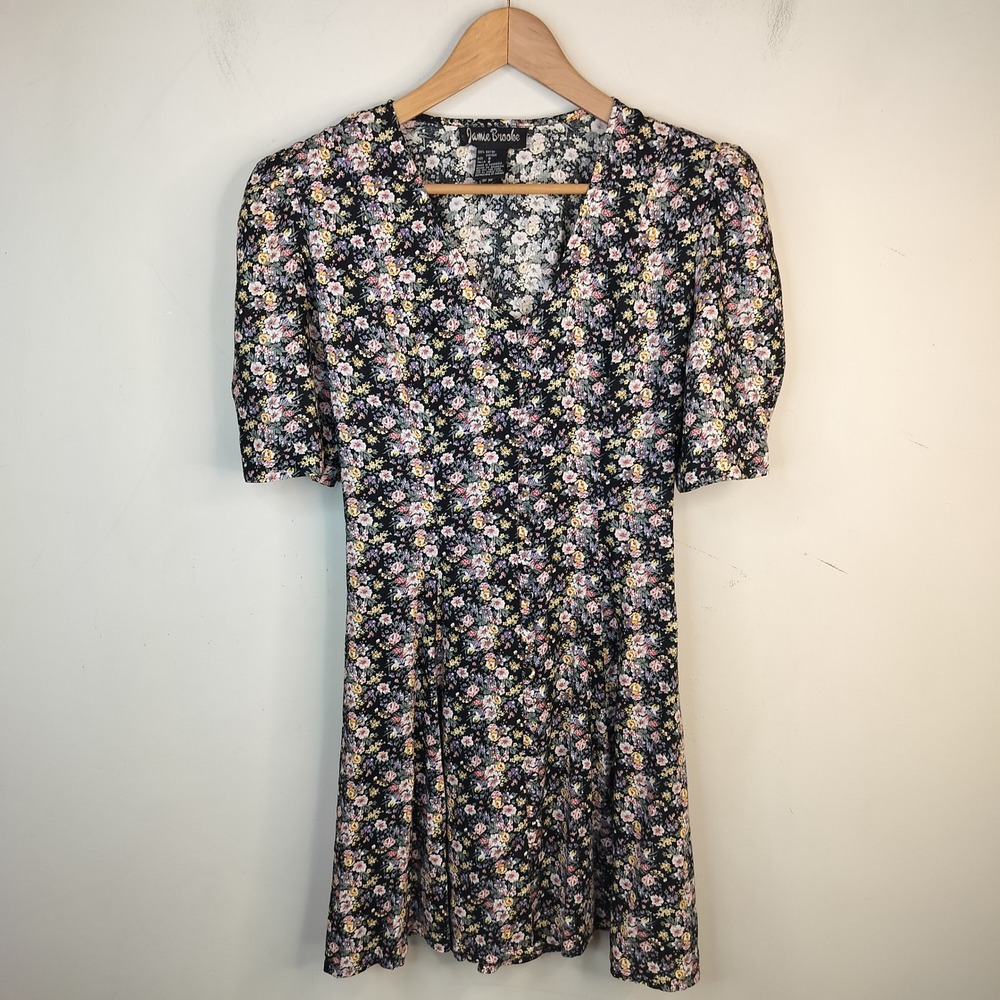 Jamie Brooke Floral Mini Dress Womens 8 Button Up Lace Up 90s Cottagecore Grunge